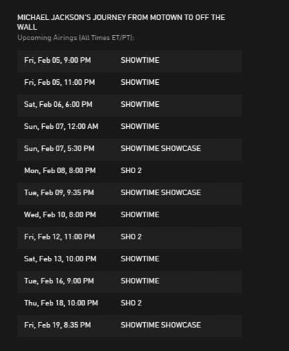 Showtime Schedule