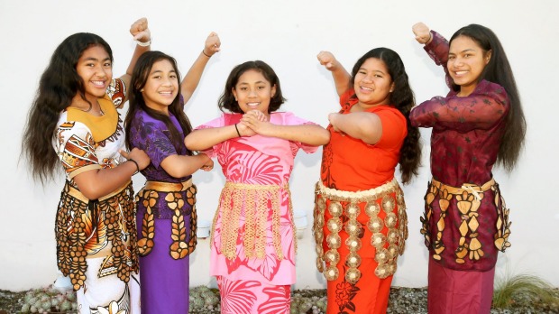 DEREK FLYNN/FAIRFAX NZ   Blenheim dancers, from left, Mele Moli, Vei Moli, Tisi Pulukamu, Cecelia Takitaki and Luisa Fotumoala. 