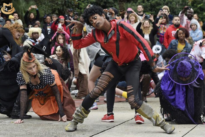 Répétitions, flash mob en préparation pour «Thriller» à Jackson Square, Nouvelle-Orléans New-Orleans-Thriller-22-696x464